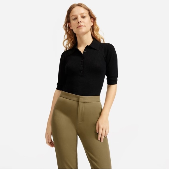 NWT 🆕 Everlane The Fixed Waist Stretch Cotton Work High Rise Pant Olive Green 10 - Picture 3 of 10